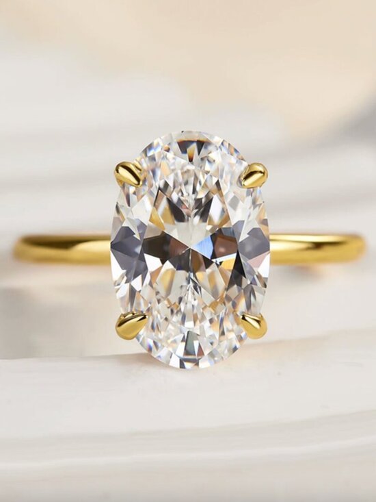 NEW 14k Yellow Gold Oval Cut 2 Carat Diamond Ring Sterling Silver Ring